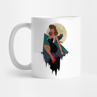 The girl in front of the moon (black dress) - Not Hamlet Design Mug